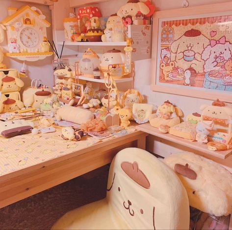 #pompompurin #sanrio Sanrio Bedroom, Sanrio Room, Diy Storage Rack, Cute Room Ideas, Kawaii Room, Dream Room Inspiration, Room Makeover Inspiration, Room Setup, Cute Room Decor