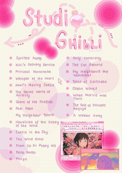 studio ghibli pink aesthetic checklist Pink Ghibli Aesthetic, Studio Ghibli Pink Aesthetic, Studio Ghibli Checklist, Ghibli Checklist, Pink Studio Ghibli, Pink Ghibli, Aesthetic Checklist, Studio Ghibli Necklace, Studio Ghibli Icon