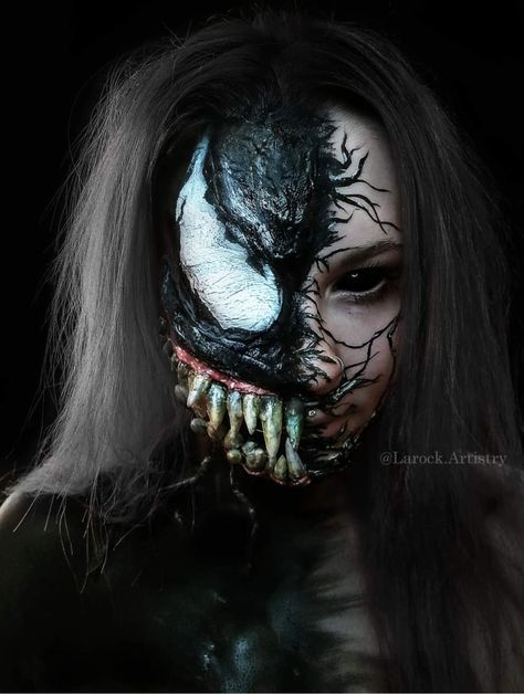 Venom Makeup Halloween, Venom Halloween Makeup, Venom Makeup, Venom Halloween Costume, Venom Cosplay, Venom Costume, She Venom, Halloween Makeup Costumes, Characters From Movies