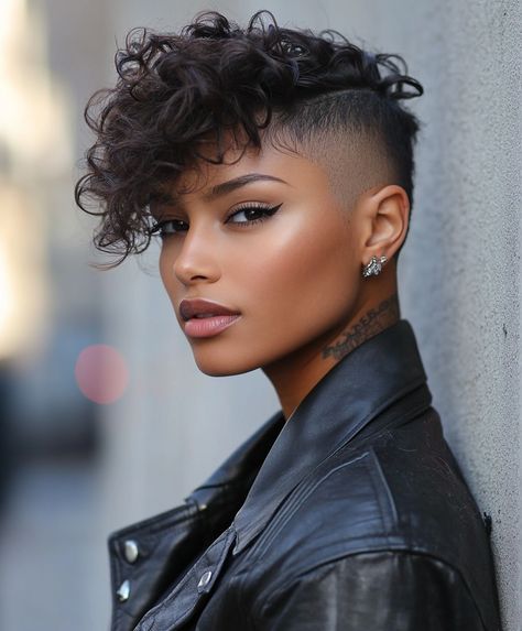 51 Stunning Short Haircuts for Black Women: Embrace Your Natural Beauty - Page 3 of 17 - The Fusion Feed Tapered Mohawk, Short Haircuts For Black Women, Shaved Side, Curly Hair Trends, Shaved Side Hairstyles, Haircuts For Black Women, Natural Hair Cuts, Natural Hair Short Cuts, Stylish Short Haircuts