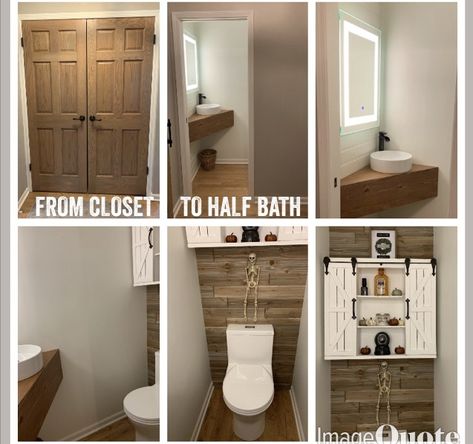 If you have 60” x  32” you too can convert a closet into a half bath! Small Closet To Bathroom Conversion, Half Bath With Closet, Tiny Closet Bathroom Ideas, Closet Half Bathroom Ideas, Closet Into Half Bath, Adding A Half Bathroom To A House, Bedroom To Bathroom Conversion, Closet Half Bath, Closet Bathroom Tiny