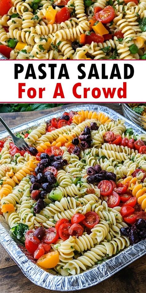 This delicious pasta salad is the perfect side dish to feed a crowd! Made with fresh veggies, savory dressing, and al dente pasta, this crowd-pleasing pasta salad is quick, simple, and full of flavor. 📌 Save this recipe now for your next event and impress your guests with this ultimate pasta salad! 💡 Try it today and make your gathering a hit! 🍽️ #PastaSalad #EasyRecipes #PotluckRecipe #PartyFood #BBQRecipes #CrowdPleasingDish Pasta Salad For A Crowd, Salad Recipes For A Crowd, Salad For A Crowd, Colorful Pasta, Delicious Pasta Salad, Recipes For A Crowd, Pasta Fresh, Salads For A Crowd, Easy Pasta Salad Recipe