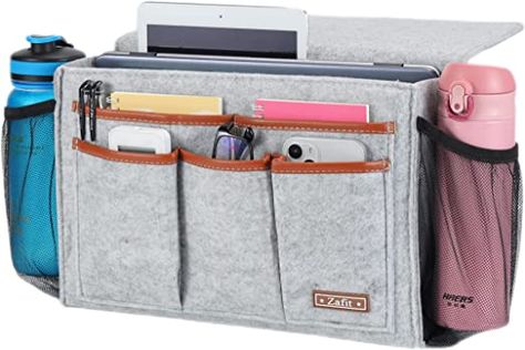 Zafit Bedside Caddy, Large Size Bedside Storage Organizer Bedside Organizer Caddy for Magazine Remotes Phone (13.4'' x 18.1'' Plus Size, Light Grey) Bedside Caddy, Bedside Organizer, Caddy Organizer, Purple Mattress, Remote Control Holder, Storage Caddy, Remote Holder, Bedside Storage, Dorm Room Essentials