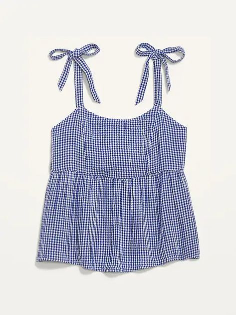 Tie-Shoulder Smocked Gingham Cami Babydoll Swing Blouse for Women | Old Navy Babydoll Tank Top, Fest Outfits, Navy Blue Tank Top, Tie Dye Women, Babydoll Tank, Old Navy Tank Tops, Dressy Tank Tops, Gingham Tops, Red Tank Tops