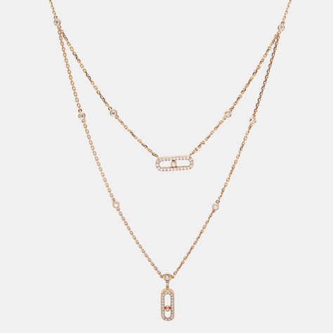 Messika Move Uno 2 Rows Pave Diamond 18k Rose Gold Necklace Messika Move Uno, Necklace Product, Rose Gold Diamonds, Rose Gold Necklace, High Jewelry, 18k Rose Gold, Pave Diamonds, Gold Diamond, Gold Necklace