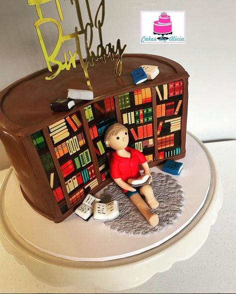 Book Inspired Birthday Cakes, Library Cake Ideas, Books Birthday Cake, Library Birthday Cake, Reading Cake Ideas, Reading Birthday Cake, Cake With Books, Bookish Birthday Cakes, Cakes For Book Lovers