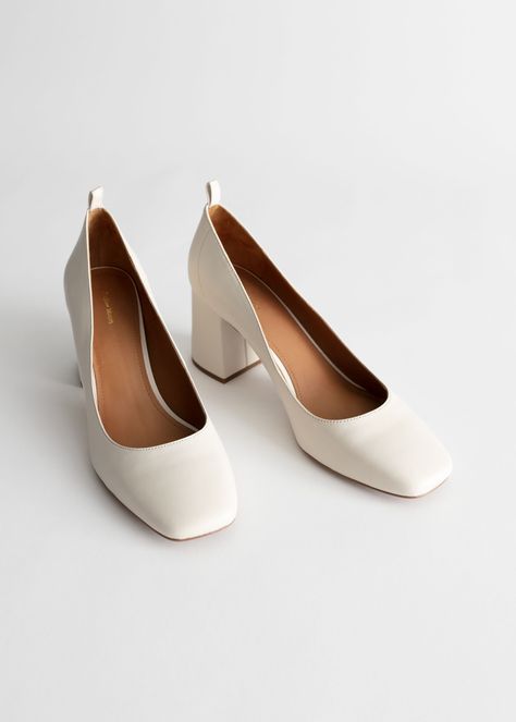 Square Toe Leather Ballerina Pumps - White - Pumps - & Other Stories Wedding Shoes Square Toe, Textiles Shoes, Shoe References, Teacher Fits, Dr Shoes, Ballerina Style, No Shoes, Fashion 80s, Outfit Styles