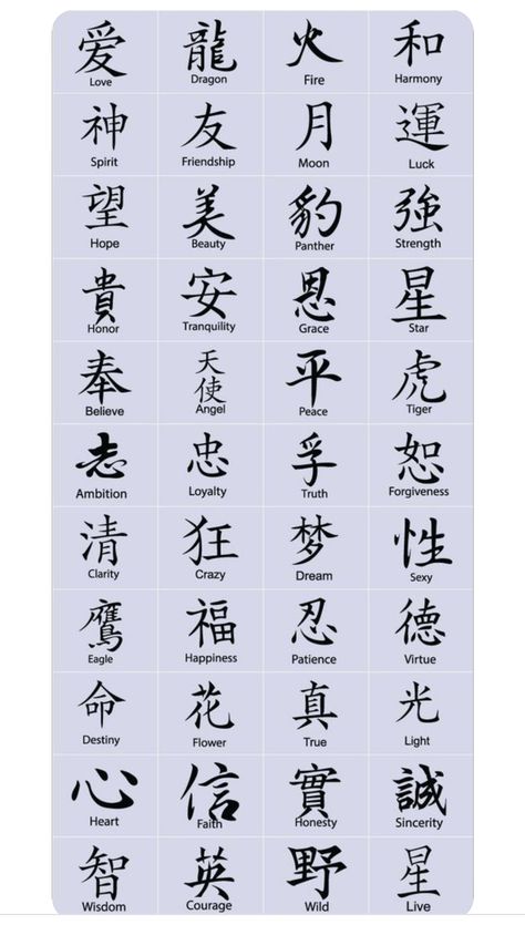 Japanese Tattoo Characters, Chinese Tattoo Words, Chinese Word Tattoo, Asian Words And Meanings, Japanese Symbol For Love, Beautiful In Chinese, Money In Chinese Tattoo, Japanese Characters Tattoo, Ancient China Tattoo