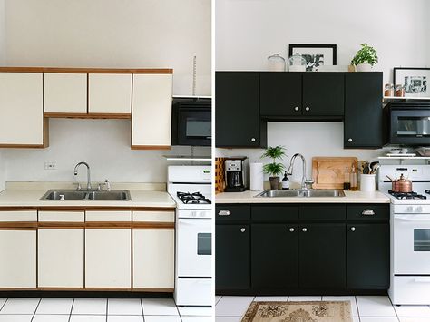 Rental Kitchen Makeover, Laminate Kitchen Cabinets, Melamine Cabinets, Laminate Cabinets, Rental Kitchen, Laminate Kitchen, Kitchen Cabinets Makeover, The Everygirl, Cabinet Makeover