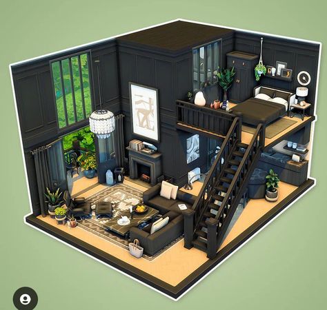 Parisian Loft, Sims 4 Loft, Rumah Minecraft Sederhana, Loft House Design, Sims 4 House Plans, Sims 4 House Building, House Floor Design, Sims 4 House Design, Sims Building