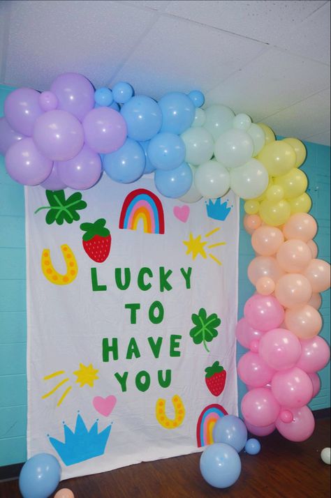 bid day theme | lucky me Sorority Event Ideas Party Themes, Lucky Birthday Theme, Lucky Bid Day Theme, Spring Bid Day Themes, Lucky Charms Themed Bid Day, Pastel Bid Day Theme, Lucky Me Bid Day Theme, Rush Themes Sorority, Mad Happy Bid Day Theme