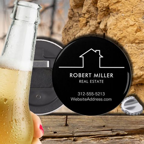 Realtor Promotion - Black Bottle Opener Black Bottle, Create Business Cards, Metal Surface, Business Promotion, Real Estate Business, Window Clings, Services Business, Promotional Item, Cleaning Service