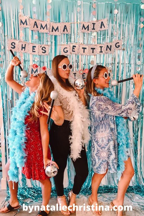 You guys look so cute in your Mamma Mia outifts. This would be a cute party theme for a bridal shower too. #bachelorettepartytheme Mamma Mia Bachelorette Party, Mamma Mia Wedding, 17th Birthday Party Ideas, Fest Temaer, Bachelorette Party Weekend, Awesome Bachelorette Party, Bachelorette Party Planning, Bridal Bachelorette Party, Bachelorette Themes