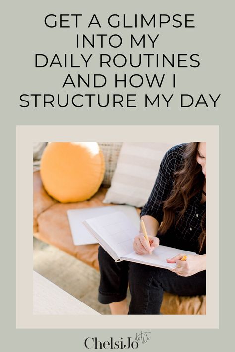 Get a Glimpse Into My Daily Routines and How I Structure My Days I chelsijo.co I The Systemize Your Life Podcast I Have you ever wondered what my daily routines are? Do you need an example of how my five time blocks can work in your day? Check out this sneak peek into my typical day. You can use my methods to reduce the overwhelm in your daily routines and schedule. #dailyroutinesformoms #timeblocks #productivity Daily Routine Schedule For Women Who Work, Daily Routine Examples, Making A Schedule Daily Routines, Productive Daily Routine Schedule, Creating Routines Daily Schedules, Daily Routine Schedule Unemployed, Daily Block Schedule, Time Blocking Schedule, Daily Routine Schedule