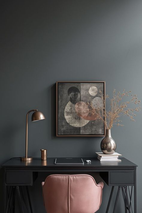 Add style to your space with these nine essential paint colors for 2025. From moody tones to bright hues, these trends suit every taste! #EssentialColors #HomeStyle2025 #PaintInspo #ChosenFurniture Dark Paint Colors Bedroom, Behr Bonsai Trunk, Moody Paint Bedroom, Benjamin Moore Smokestack Grey, Bm Mysterious Paint, Colors That Go With Worldly Gray, Moody Vintage Color Palette, Behr Hematite, Sw Moody Paint Colors