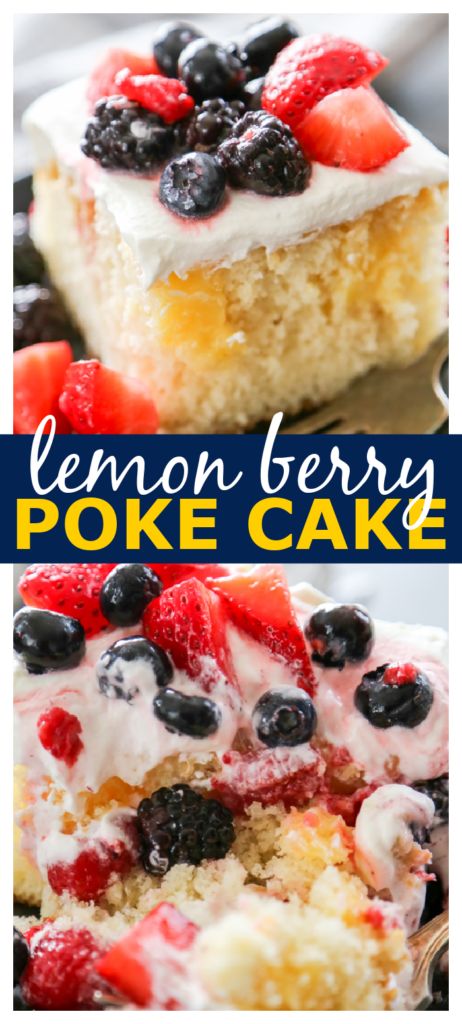 Berry Poke Cake, Lemon Poke Cake, Poke Cake Lemon, Cake With Berries, Cake Lemon, Fruity Cake, Lemon Pudding, Berry Cake, Poke Cakes