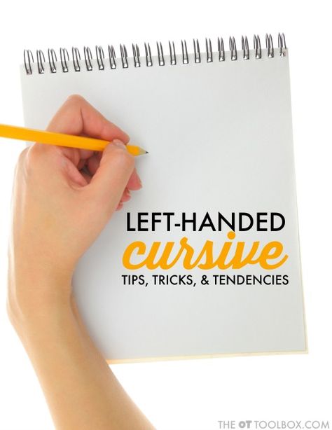 These cursive handwriting strategies will help students who write left-handed to learn cursive writing, including left handed pencil grasp, positioning, slant, and cursive letter formation. Left Handed Cursive Worksheets, Lefty Facts, Left Handed Writing, Learn Cursive, Preschool Handwriting, Teaching Cursive Writing, Learn To Write Cursive, Writing Hand, Pencil Grasp