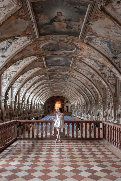 The Antiquarium, a barrel vault, at the Residenz in Munich. places to go in Munich, what to wear in Europe, best things to do in Munich, unique locations in Munich, best photo spots in Munich, Instagrammable places to go in Munich, strapless white bubble dress Munich Street Style, Munich Wedding, Things To Do In Munich Germany, Munich November, Munich Germany Photo Ideas, Munich Photo Ideas, Munich Summer, Living In Munich Germany, Munich Germany Aesthetic