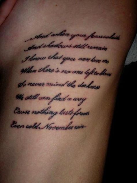 November rain tat .. Awesome November Rain Tattoo, Rain Tattoos, Rain Tattoo, November Rain, Tattoo Quotes, Tatting, Tattoos