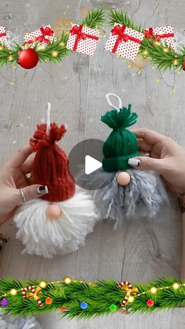 Christmas Trolls Gnomes, Diy Gonk Christmas, Christmas Nomes Yarn, Gnome Ornaments Diy How To Make, Santa Christmas Decorations, Diy Yarn Christmas Knomes, Christmas Crafts Yarn, Gnome Ideas Diy, Stuffed Christmas Tree Pattern