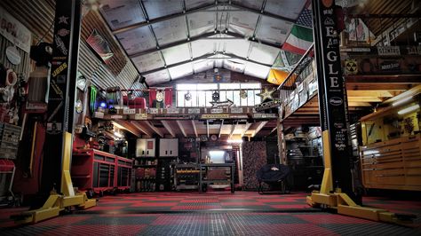 #RATRODGARAGE #DADDYSGARAGE #MANCAVE #RATROD #FLIPMODECONCEPTS Loft Garage, Mechanical Workshop, Mechanic Shop, Car Workshop, Mechanic Garage, Man Cave Home Bar, Garage Interior, Garage Shop, Man Cave Garage