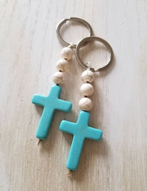 Baptism favors mini rosary favors cross keychain favors | Etsy Ideas Bautizo, Cross Keychain, Mini Rosaries, Diy Jewlery, Beaded Cross, Baptism Favors, Church Crafts, Diy Keychain, Christian Jewelry