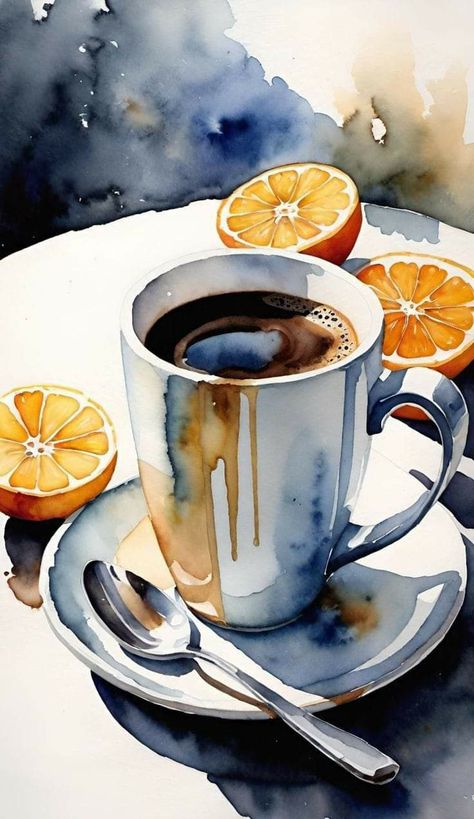 Cup Of Coffee Watercolor, Food Sketches, Coffee Art Painting, Coffee Watercolor, Coffee Artwork, Water Colour Art, Coffee Cup Art, Watercolor Paintings Nature, Food Sketch