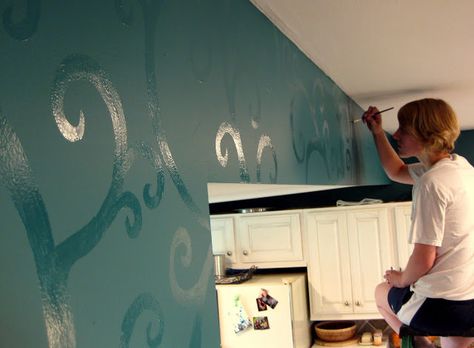 Budget Kitchen Updates! {Accent Wall and Faux Painted Backsplash!} - Reality Daydream High Gloss Paint, Astuces Diy, Flat Paint, Gloss Paint, Kids' Room, My New Room, My Dream Home, Home Interior, Home Deco