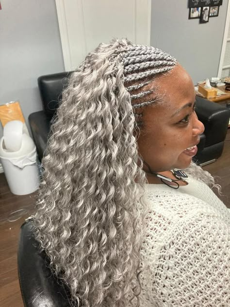 Silver Braids For Black Women, Gray Hair On Black Women, Black And Grey Braids, Big Braids Styles, Salt And Pepper Braids Black Women, Black Hair Braiding Styles, Natural Gray Hair Styles, Grey Hair Locs, Grandma Hairstyles