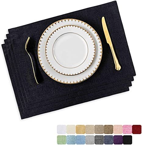 Home Brilliant Decor Placemats Set of 4 Heat Resistant Dining Table Place Mats Kitchen Table Mats, Black Dining Table Place Mats, Rustic Placemats, Black Placemats, Table Place Mats, Halloween Placemats, Dark Wood Table, Brown Dining Table, White Dining Table, Linen Store