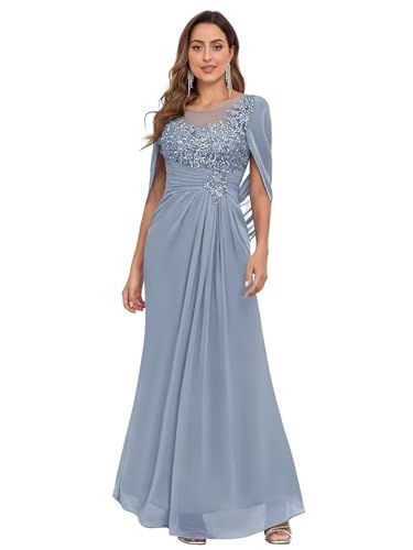 Mollyevers Mermaid Chiffon Mother of The Bride Dresses for Wedding with Cape Sleeves Lace Formal Mother of The Groom Dress Bride Dresses With Sleeves, Formal Dresses Mermaid, Blue Mother Of The Bride, Chiffon Cape, Wedding Applique, Mother Of The Bride Dresses Long, Long Cape, Dresses Beach, Mermaid Evening Gown