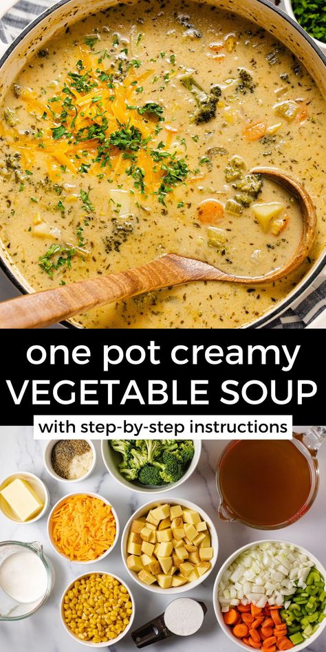 Creamy Vegetable Soup, Vegetable Soup Recipe, Veggie Soup, Soup Dinner, Soup And Stew, Easy Soups, Easy Soup Recipes, Homemade Soup, Healthy Soup Recipes