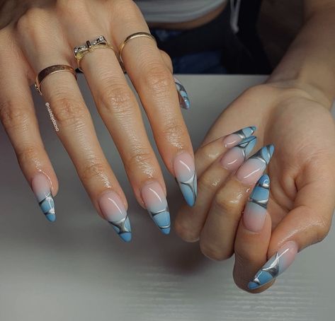 Blue Gel Nails, Unghie Sfumate, Kutek Disney, Airbrush Nails, Nagel Tips, Blue Gel, Simple Gel Nails, Smink Inspiration, Grunge Nails