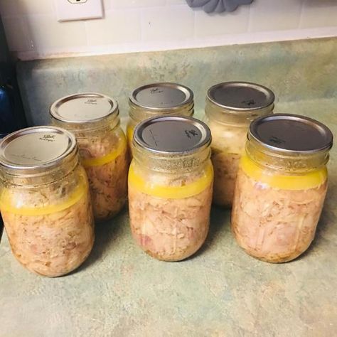 Canned Shredded Chicken Canning Recipes For Chicken, Canned Shredded Chicken Recipes, Diy Canned Chicken, How To Can Chicken Soup, How To Cook Canned Chicken, Canning Cooked Chicken, How To Can Chicken, Canning Shredded Chicken, Canning Chicken Taco Meat