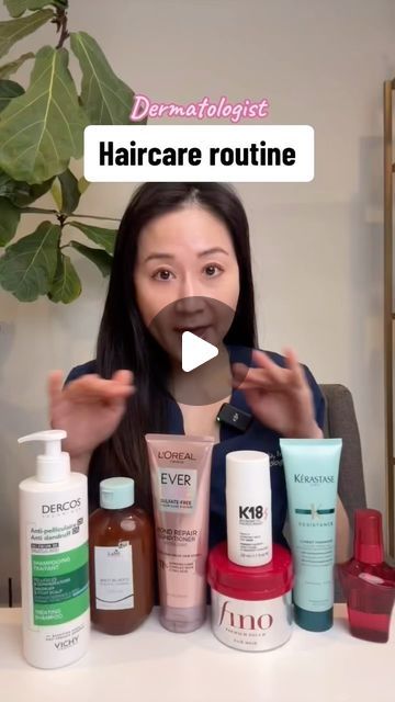 Jenny Liu, MD FAAD , Skincare expert on Instagram: "My typical haircare routine! Haircare should be personalized based on your hair type and goals. 

My Hair/scalp type: oily/dandruff prone scalp + dry, damaged and color treated ends.

My haircare goals: reduce postpartum hair shedding + grow longer and stronger hair

Like skincare I also like to try out different Haircare products- these are the ones I’m currently using but do stick to these categories in general 

@vichylaboratoires Dercos antidandruff shampoo 
@lador_kr Clarifying shampoo 
@lorealparis Bond Repair Conditioner 
@shiseido Fino Mask
@k18hair Bond Repair Treatment 
@kerastase_official Resistance leave in conditioner 
@shiseido Tsubaki Hair oil 

Do you enjoy these haircare videos? #haircareroutine #oilyscalp #dandruff #dama Best Leave In Conditioner For Dry Hair, Fino Haircare, Fino Mask, Best Leave In Conditioner, Postpartum Hair, Shampoo For Dry Scalp, Haircare Routine, Good Shampoo And Conditioner, Hair Repair Mask