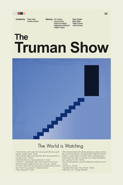 Graphic Design Posters Movie, Film Graphic Design Poster, Tv Show Graphic Design, Alternative Movie Posters Graphic Design, The Truman Show Wallpaper, Truman Show Aesthetic, The Truman Show Aesthetic, Project X Poster, Truman Show Wallpaper