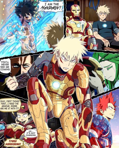 Gasper F. on Instagram: “Iron Man 3, Katsuki Bakugou - [MHA Characters and themes belong to Kohei Horikoshi, MCU Characters, themes, story and plot belong to…” My Hero Academia Crossover, Bnha Comic, Marvel Academy, Mha Funny, Mha Fanart, Mcu Characters, Mha Characters, Aizawa Shouta, Fandom Crossover