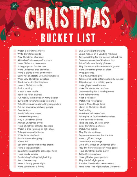 Christmas Bucket List Ideas, Making Christmas Cookies, Holiday Bucket List, Christmas Card Writing, Christmas Tree Brownies, Christmas Charades, Christmas Checklist, Christmas Bucket List, Fun Christmas Activities