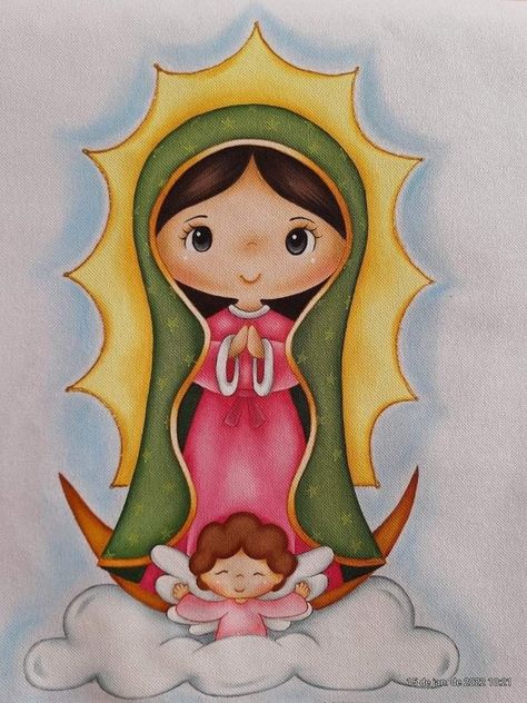 Virgen Mary Drawing, Virgin Mary Cartoon, Virgencita Drawing, Virgin Mary Drawing, Mexican Catholic Art, Virgin Mary Painting, Terra Cotta Pot Crafts Diy, Hand Painted Bible, Virgin Mary Art