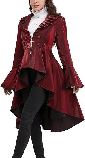 Amazon.com: VJQUMM Women's Steampunk Gothic Vintage Tailcoat Jacket Victorian Medieval Coat : Clothing, Shoes & Jewelry Red Steampunk Outfit, Victorian Clothing Women, Victorian Vampire Costume, Vampire Costume Diy, Wardrobe Build, Medieval Coat, Victorian Jacket, Steampunk Coat, Masquerade Outfit