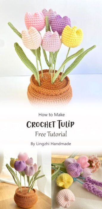 Comfortable Baby Sneakers Crochet Ideas - Carolinamontoni.com Amigurumi Potted Plant Free Pattern, Crochet Plant Pot Holders Free Pattern, Crochet Flower Pattern Free Easy Simple, Crochet Vase Pattern Free, Crochet Tulips Pattern Free, Crocheted Plants, Totoro Amigurumi, Crochet Tulip, Beau Crochet