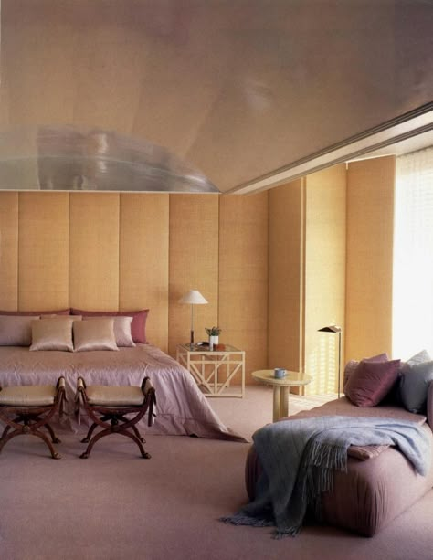 Print: | Architectural Digest Archive 80s Modern Home Decor, Lacquered Ceiling, Architectural Digest Bedroom, 90s Interior, Outdoor Decoration Ideas, 80s Interior, Pierre Paulin, Relaxing Bedroom, Design Del Prodotto