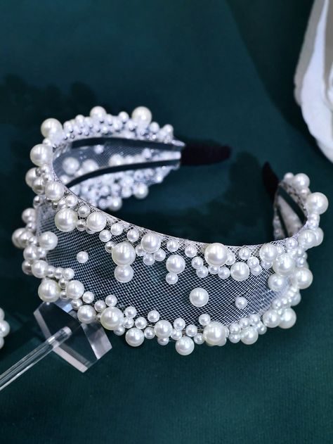 White  Collar  Plastic   Embellished   Women Accessories Bride Accessories Jewelry, Hair Accessories Diy Headband, Wedding Headwear, Headpiece Accessories, Beaded Hair Clips, Bead Hair Accessories, Headband Jewelry, Bride Headpiece, Hair Accessories Pearl