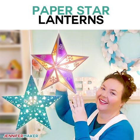 Make Paper Star Lanterns to Brighten Up Your Winter! Cricut Boxes, Lantern Crafts, Jennifer Maker, Paper Star Lanterns, Circuit Crafts, Star Lights, Creative Juice, Star Lanterns, Party Crafts