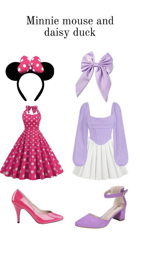 Daisy And Minnie Costumes, Minnie And Daisy Costume, Daisy Duck Costume, Donald Duck Costume, Daisy Costume, Minnie Costume, Duo Ideas, Duck Costume, Cartoon Character Costume