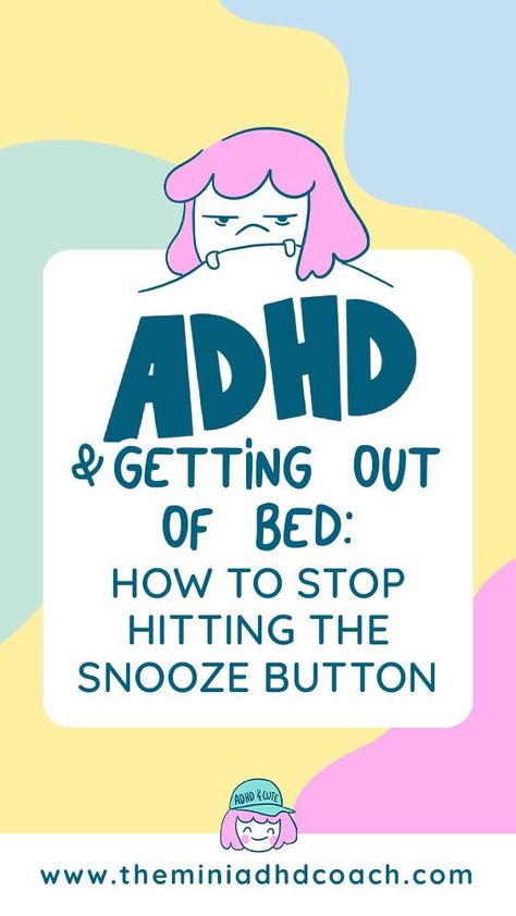 Image of a detailed guide on overcoming morning difficulties for those with ADHD from The Mini ADHD Coach. The content provides tips on creating engaging morning routines and using ADHD-friendly tools to help stop the habit of hitting the snooze button, ensuring a productive start to the day. Get Out Of Bed, How To Go To Bed Earlier, Improving Executive Functioning, Executive Functioning Disorder Adults, Audhd Signs, Audhd Tips, Behavioral Health, Getting Out Of Bed, Behavioral Therapy