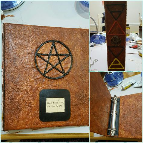 DIY Witch's Book of Shadows using 3 ring binder, modge podge, paper towels, glue gun, and paint. Diy Witch Books, Witchy Basics, Diy Book Of Shadows, Wicca Protection, Grimoire Ideas, Witchcraft Basics, Ring Binder Cover, Punk Diy, Pagan Crafts