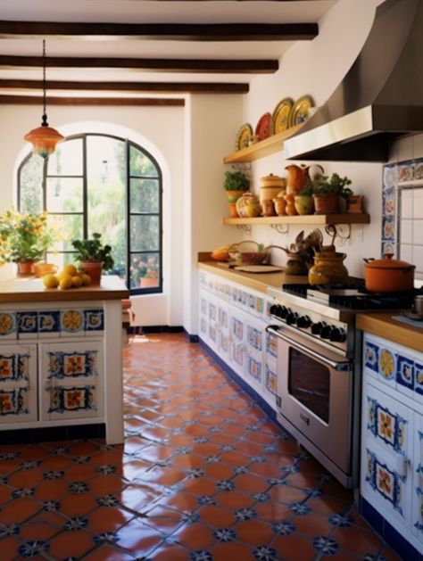 Mexican Interior Design Kitchen, Spanish Inspired Kitchen, Spanish Kitchen Decor, Spanish Mediterranean Kitchen, Spanish Kitchen Design, Spanish Style Home Interior, Mexican Interior Design, Mediterranean Kitchen Design, Spanish Style Kitchen