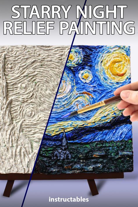 Starry Night Texture Painting, 3d Starry Night, 3d Canvas Art, Styrofoam Art, 3d Art Projects, Starry Night Art, Starry Night Painting, Small Canvas Paintings, 3d Painting