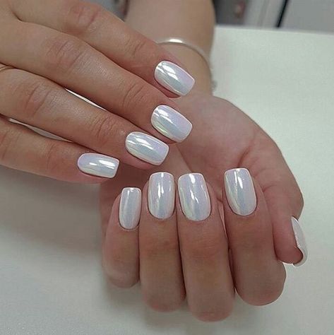 White Chrome Pedicure, Acrylic Nails Chrome, Turkey Nails, White Chrome Nails, Dot Nails, Opal Nails, Unghie Sfumate, Pink Chrome Nails, Milky Nails